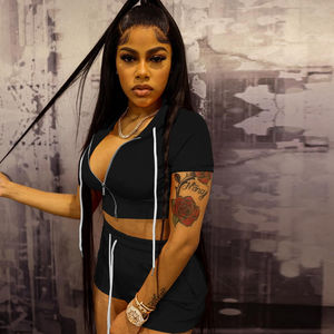 À la mode femmes à capuche et ensemble court décontracté deux pièces tenue d'été mode Streetwear survêtement élégant vêtements de détente vêtements de sport - Product Image 5