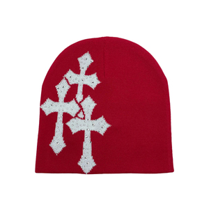 Bonnet d'hiver personnalisé sans tête de mort avec logo brodé en 3D tissu jacquard tricoté unisexe pour adultes - Product Image 1