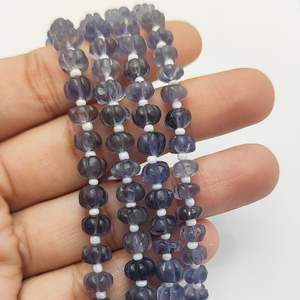 Iolite sculpté pierres précieuses citrouille perlée brins 8 pouces de long lâche pierre melon perle brin fournisseur de l'Inde - Product Image 3