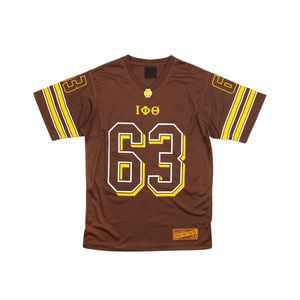 T-shirt de maillot de football Iota Phi Theta 63 chemise de fraternité grecque athlétique marron et or pour le jour du match et les événements - Product Image 1