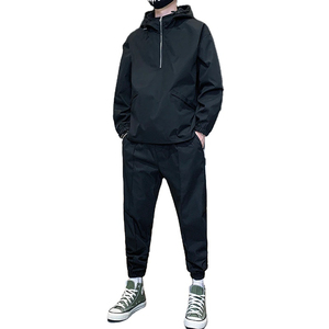 Oem Custom Men's 2024 Half <b>Zip</b> <b>Hooded</b> Windbreaker Sets CustomMade Slim Fit Thick Waistband Two Pieces Nylon Windbreak Tracksuits - Product Image 1
