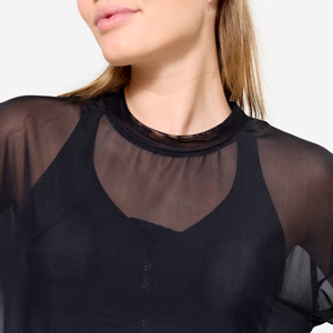 Lưới kẻ sọc Sheer <span class=keywords><strong>T</strong></span>-Shirt của phụ nữ quá khổ thả vai ngắn tay áo crewneck Tees Fishnet sexy undershirts Phương thức in - Product Image 3