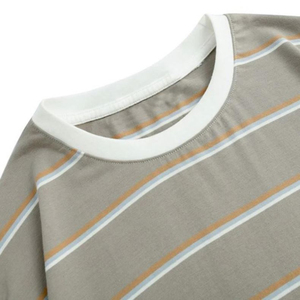 เสื้อยืดแขนสั้นผ้าฝ้าย100% สำหรับผู้ชาย, 240กรัมโอเวอร์ไซซ์เสื้อเชิ้ตผ้าไหมคอสีตัดกัน - Product Image 5