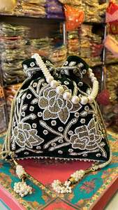 Handmade Gift Party Bags <b>Wrist</b> Handbag Coin Potli Bags Indian Handmade Lotus Embroidery Ethnic Wedding <b>Women</b> Bags - Product Image 4