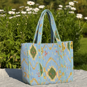 Bolso de Mano de Hombro Estilo Bohemio Vintage Acolchado de Terciopelo para Mujer, Forro de Lona, Cierre de Cremallera, Ligero, para Compras y Viajes, Color Cielo - Product Image 3