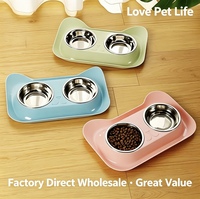 Gamelle double pour chat avec base en plastique, anti-déversement, pour aliments et eau, pour chats et chiens, fournitures d'alimentation pour animaux de compagnie, lot en gros