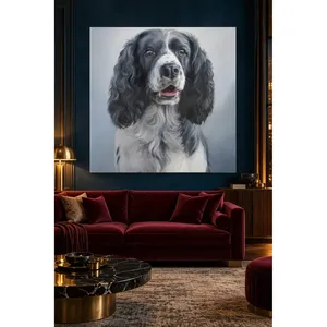 Impression sur toile de Fida, Springer Spaniel noir et blanc sur fond gris - Product Image 5