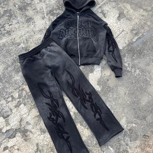 Conjunto de Sudadera con Capucha Vintage y Pantalones Deportivos Anchos con Lavado Ácido y Diseño Personalizado con Logotipo Bordado para Hombre, Estilo Urbano, Nuevo Diseño 2026 - Product Image 5