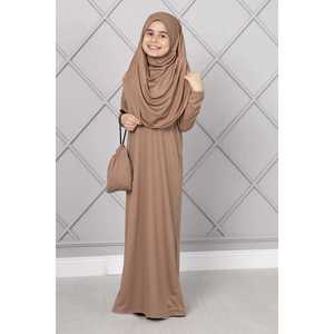 Vestido de Oración Modesto para Niñas en Color Café con Leche, Estilo Sencillo con Silueta Recta y Cintura Natural - Product Image 4