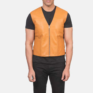 Chaleco de Cuero Genuino Marrón Brandon para Hombre, Chaleco de Trabajo Bordado en Poliéster para Pesca y Trabajo en Verano - Product Image 4