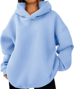 เสื้อฮู้ดและเสื้อสวมหัวถักสีพื้นโอเวอร์ไซส์มีซิปด้านหน้ามีสไตล์พร้อมโลโก้สำหรับฤดูใบไม้ร่วงและฤดูหนาว - Product Image 1