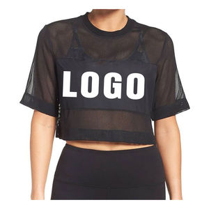 Custom Ladies Crop <b>Top</b> Eco-Friendly Breathable <b>Mesh</b> T-Shirt with Short Sleeve Digital Printing for Summer - Product Image 4