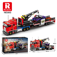 1387PCS Set Blok Bangunan Truk Berat Amerika dengan Crane dan Trailer Lowboy