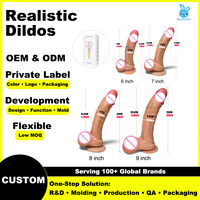 Dildo de Silicona Realista con Testículos Móviles, Ventosa, Textura Realista, Tono de Piel, Doble Densidad, BlueRabbit, Venta al por Mayor