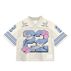 เสื้อเจอร์ซีย์ตาข่ายสไตล์เรโทรทรงบ็อกซี่แบบครอปสำหรับอเมริกันฟุตบอล ราคาขายส่ง MOQ ต่ำ รับสกรีนชื่อและหมายเลขตามสั่ง - Product Image 3