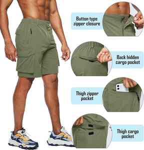 Pantalones cortos de correr Cargo de verano con estampado sólido personalizado para hombre 100% algodón poliéster estilo informal estampado personalizado negro liso - Product Image 5