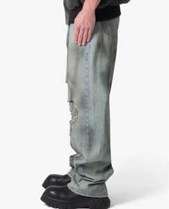 Jeans de Mezclilla Desgastados de Corte Recto, Estilo Vintage, Lavado Azul, Diseño Nuevo y Moderno para Hombre - Product Image 4