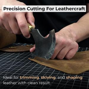 มีดกลมหนัง (ดวงจันทร์ครึ่ง) ทำจากเหล็กกล้าคาร์บอนแข็งที่จับเถ้าตามหลักสรีรศาสตร์พร้อมปลอกหนัง - Product Image 2