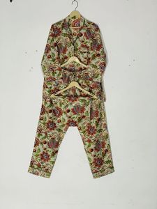 Women's Romantic Boho Cotton Co-Ord Set Abstract Paisley Print Shirt & <b>Elastic</b> Waist Pajama with Matching Korean Style Pouch - Product Image 6