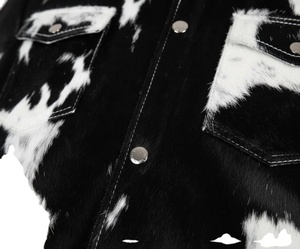 Veste en cuir de vachette véritable de haute qualité, de luxe, sur mesure, nouvelle mode, style occidental, noir et blanc - Product Image 6