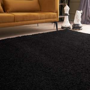 Tapis rectangulaire noir en peluche fait main industriel pour salon, couloir, chevet - Product Image 6