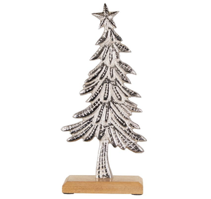 <b>Christmas</b> Decor Wooden Base Metal <b>Tree</b> Silver Finished Home Decor Table Centerpiece <b>Christmas</b> Ornaments - Product Image 1