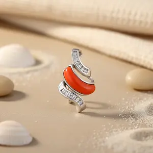 Colgante de Plata 925 y Esmalte Naranja con Circonitas Cúbicas Talla Baguette, Joyería Religiosa Hecha a Mano para Mujer, Material Chapado en Oro Rodio, Hecho en India - Product Image 1