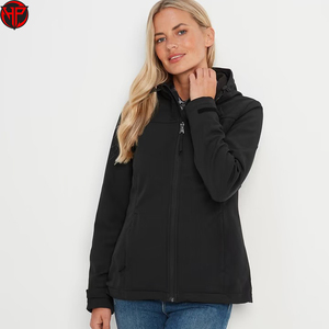 Veste softshell noire pour femme, imperméable, respirante, entièrement zippée, col montant, coupe-vent, avec poches - Product Image 2