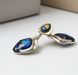 ต่างหูลาบราโดไรต์ CZ ขนาด 4.5 นิ้ว ดีไซน์หรูหรา เงินแท้ 925 ชุบทอง 18K น้ำหนัก 12 กรัม ต่างหูแบบห้อย ของขวัญสำหรับเธอ - Product Image 1