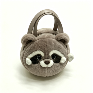 Bolso de mano personalizado con forma de animal de peluche, bolso redondo de peluche de mapache gris, bolso de hombro de peluche de mapache suave - Product Image 1
