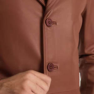 Best Fashionable <b>Men's</b> Leather <b>Coat</b> High Quality Breathable Mandarin Collar <b>Double</b> <b>Breasted</b> Closure Customizable Comfortable - Product Image 6