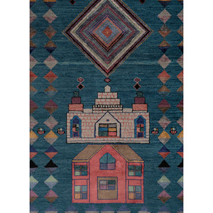 Tapis Manchaha bleu noué à la main en laine et soie de bambou, épaisseur 10 mm, motif géométrique abstrait, rectangulaire, pour la maison et le couloir, modèle Les-1448 - Product Image 3