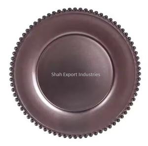 Assiettes de chargeur rondes de vente chaude assiette de chargeur perlée en métal fini foncé pour hôtels vaisselle vaisselle et assiette - Product Image 1