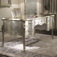 Ensemble de meubles de bureau de reproduction antique comprenant un bureau et une chaise en bois et une bibliothèque en feuille d'argent, conçu pour le bureau à domicile