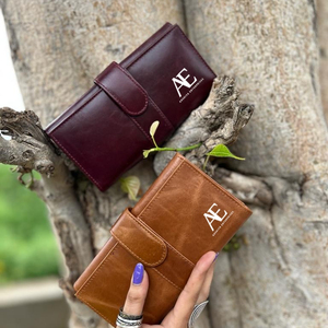 Billeteras informales de cuero genuino hecho a mano para mujer, cartera de mano de cuero marrón Vintage, elegante, multiusos, monedero triple - Product Image 1