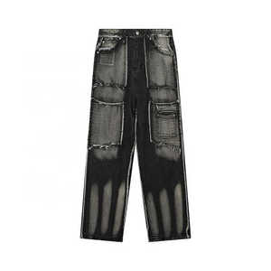 กางเกงยีนส์ขาตรงเอวสูงสำหรับผู้ชาย, สินค้ามาใหม่กางเกงยีนส์เข้ารูปแบบปะติดกางเกงยีนส์ผ้ายืดผ้าฝ้าย - Product Image 6