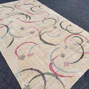 พรมวินเทจสไตล์ตุรกี ขนาด 0.5x10.1 ฟุต สีเบจ ลายดอกไม้ ทำจากขนสัตว์ - Product Image 3