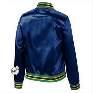 2023 Veste de baseball universitaire en satin sur mesure col montant saison d'hiver en gros; Impression par sublimation et broderie - Product Image 4
