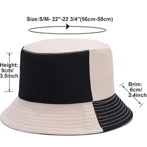 Wholesale men and Children's Casual Two Tone Color Contrast Patchwork Cotton Reversible Bucket <b>Hat</b> for Fishing & Cycling - Product Image 5
