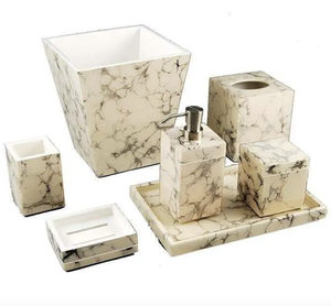 Juego de artículos de tocador de mármol Botella de loción Artículos de baño Kit de lavado Juego de accesorios de baño de mármol de la India - Product Image 3