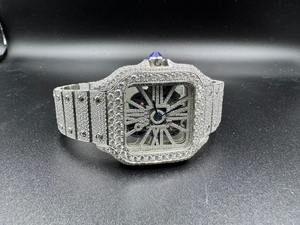 Montre de luxe 39,8 mm en acier inoxydable, boîtier carré, squelette antique, diamants Moissanite, style Hip Hop glacé, mouvement mécanique - Product Image 4