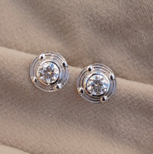 Round Moissanite <b>Stud</b> Earring 925 Sterling <b>Silver</b> Handmade GIA Certified Bezel Setting Perfect Birthday Gift - Product Image 2