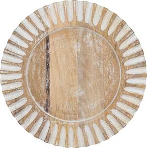 Assiette de présentation de luxe grande et blanche, finition blanchie, style rustique, pour mariage, fête, table à manger, décoration intérieure, en bois de manguier durable avec bordure - Product Image 1