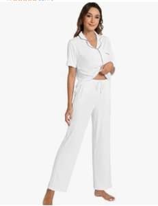 Conjunto de pijama de modal de manga larga para mujer, ropa de dormir con botones y cuello en V, ropa de dormir para dama de honor en tela tejida de La XS-XXL - Product Image 2