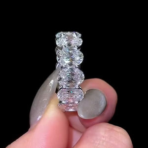 แหวนเพชรโมอีสทรงรีขนาด5x3มม. สายรัดแต่งงานแบบเต็มรูปแบบแหวนซ้อนแบบคลาสสิกเครื่องประดับชุบทองคำขาว - Product Image 4