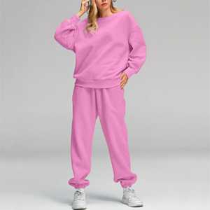 Haute qualité hiver deux pièces ensemble sweats à capuche personnalisés haut pantalon pour femmes survêtements décontractés Vintage ample pleine longueur femmes ensembles - Product Image 4