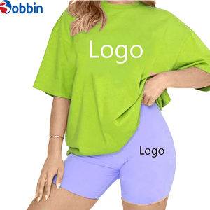 High Quality Cotton Drop Shoulder Oversized T Shirt <b>Shorts</b> Set Unisex Custom Logo <b>Women's</b> Streetwear 2 Pcs Workout Matching Set - Product Image 6