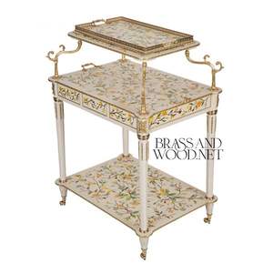 Carrito de Servicio Clásico de Madera Maciza con Diseño Pintado a Mano y Detalles de Latón para Interiores de Lujo - Product Image 6