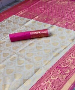 Saree élégant en soie avec pierre jacquard et broderie à la main pour mariage et événements spéciaux prix de gros - Product Image 3