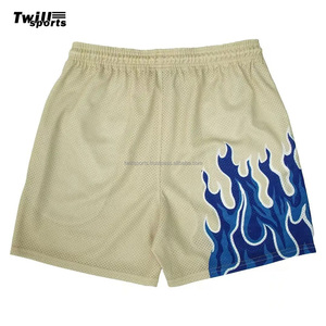 Short de course pour homme en maille respirante solide imprimé flamme séchage rapide taille élastique à la mode gymnastique basket-ball 2024 - Product Image 2